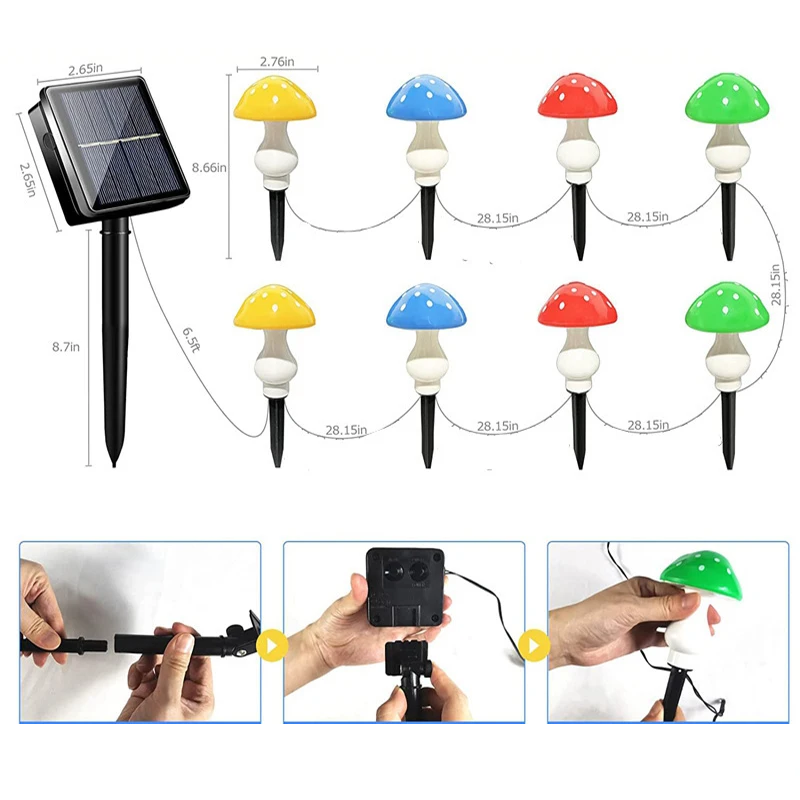 Helios - Solar-Lichterkette in Pilzform, 5 m, 12 LEDs