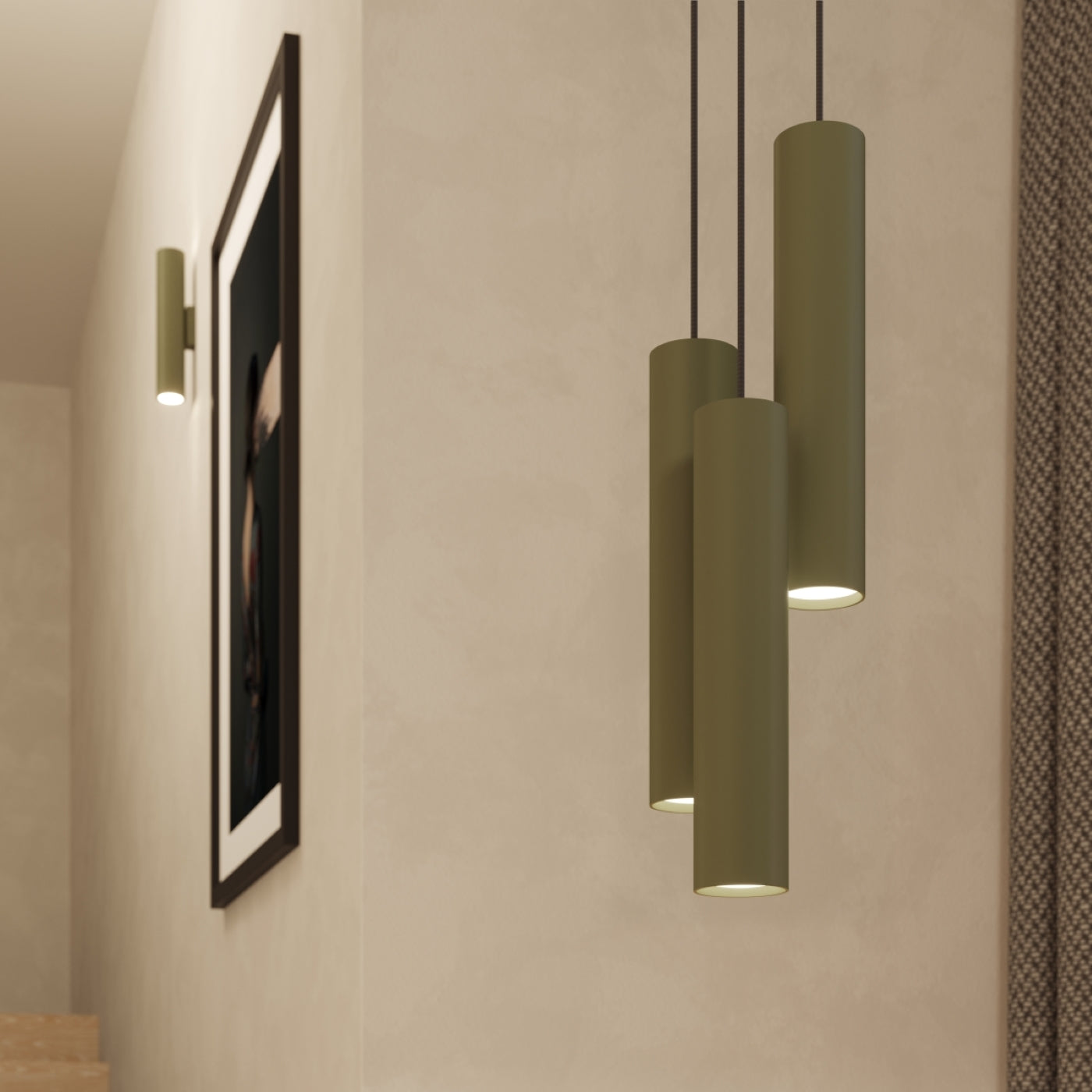 Polara - Dreiflammige Pendelleuchte, olivgrün, mit