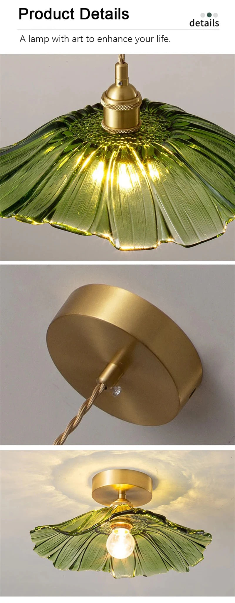 Celira - Art-Deco-Pendelleuchte aus Glas und Eisen