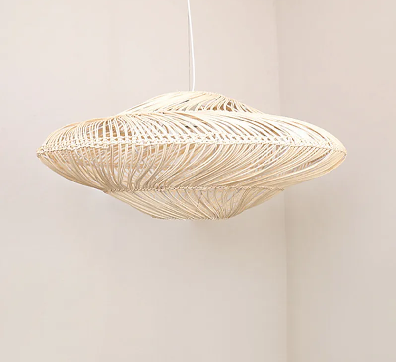 Japanische - Wabi-Sabi-Rattan-UFO-Pendelleuchte E27