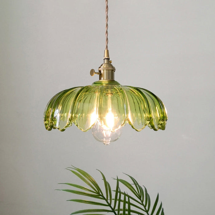 Aurela - Vintage-Pendelleuchte in Glasblume mit Blaseneffekt