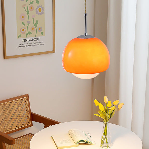 Aurela - Bauhaus-Glaspendelleuchte, orange/beige