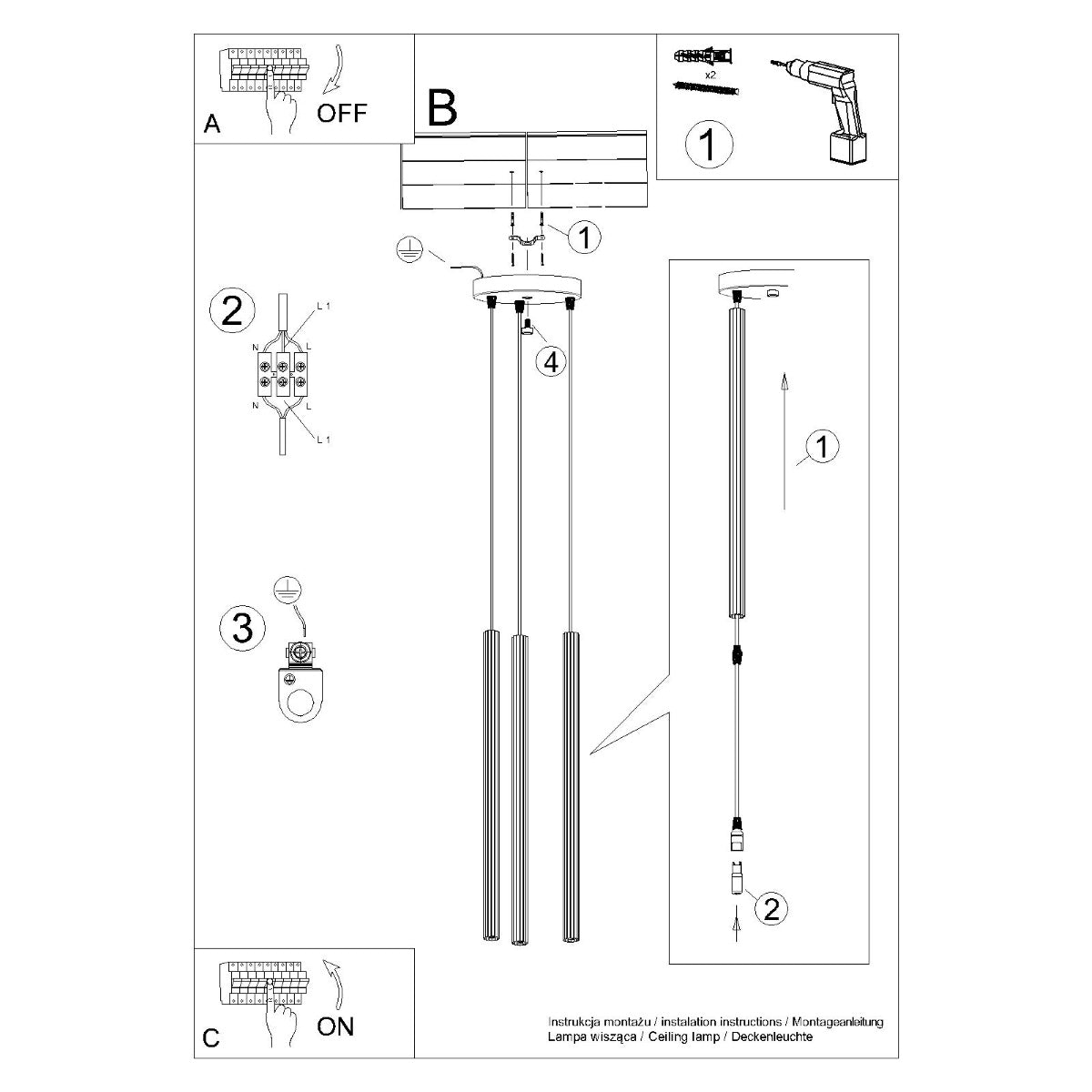 ARCHE - 3P Gold-Pendelleuchte