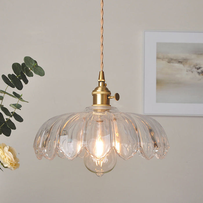 Aurela - Vintage-Pendelleuchte in Glasblume mit Blaseneffekt