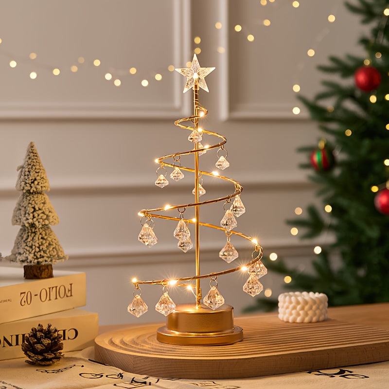 CrystalSpira - Beleuchteter Spiralförmiger Metallbaum mit Kristallornamenten