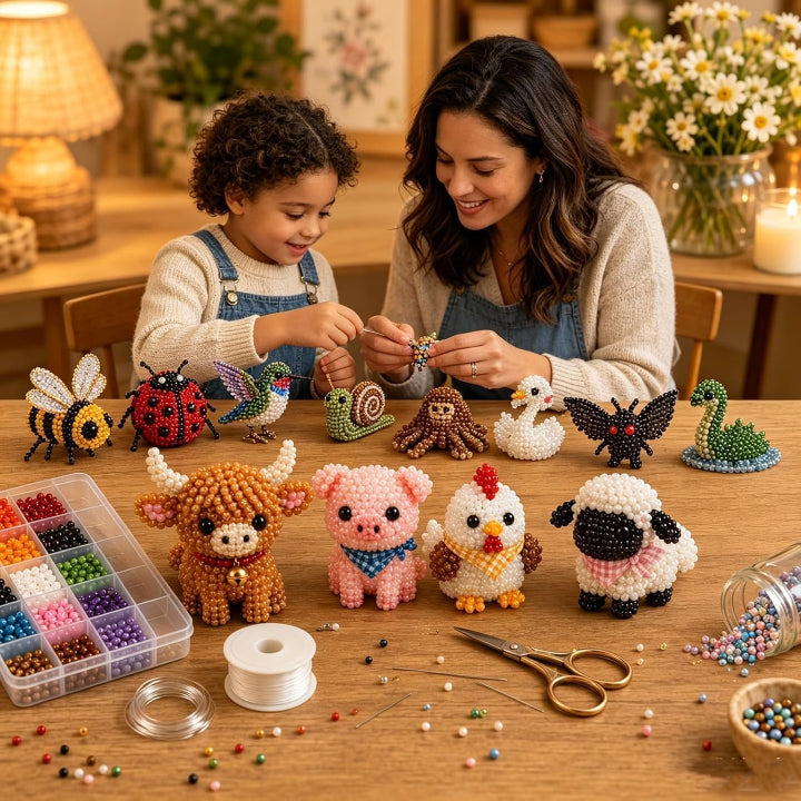 Beadimals – 3D Perlen-Tier-Bastelset mit 6 Tiermotiven und sortierten Perlen |