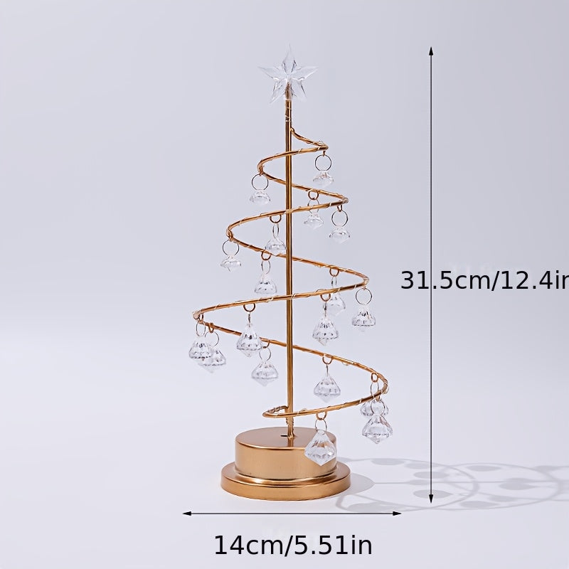 CrystalSpira - Beleuchteter Spiralförmiger Metallbaum mit Kristallornamenten