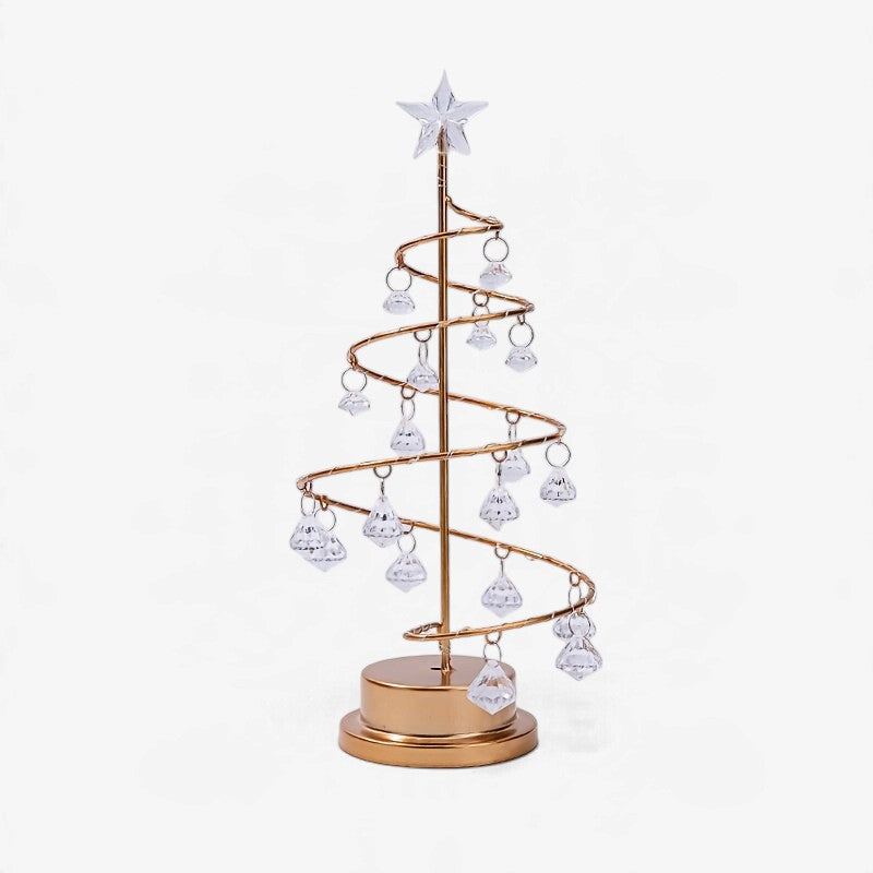 CrystalSpira - Beleuchteter Spiralförmiger Metallbaum mit Kristallornamenten