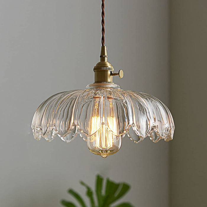 Aurela - Vintage-Pendelleuchte in Glasblume mit Blaseneffekt
