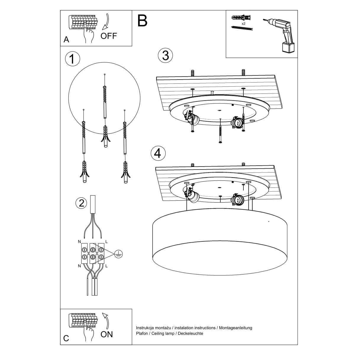 Claria - Deckenleuchte 55 cm, grau, rund, aus PVC