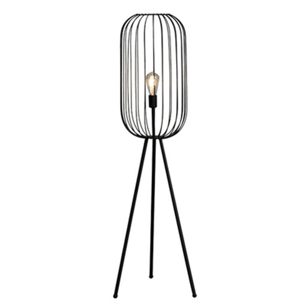 Gestreifte - Käfig-Stehleuchte aus Rattan und Metall