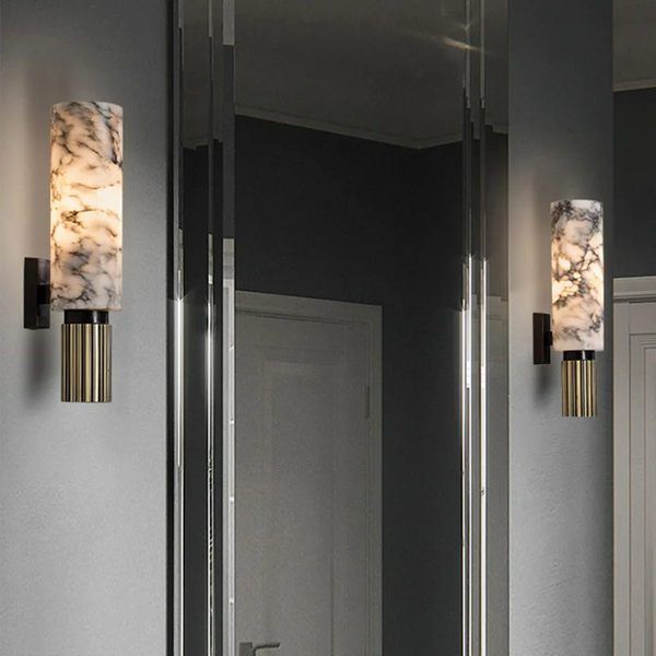 Luxuriöse - Marmor-Wandleuchte, Kupfer & Marmor