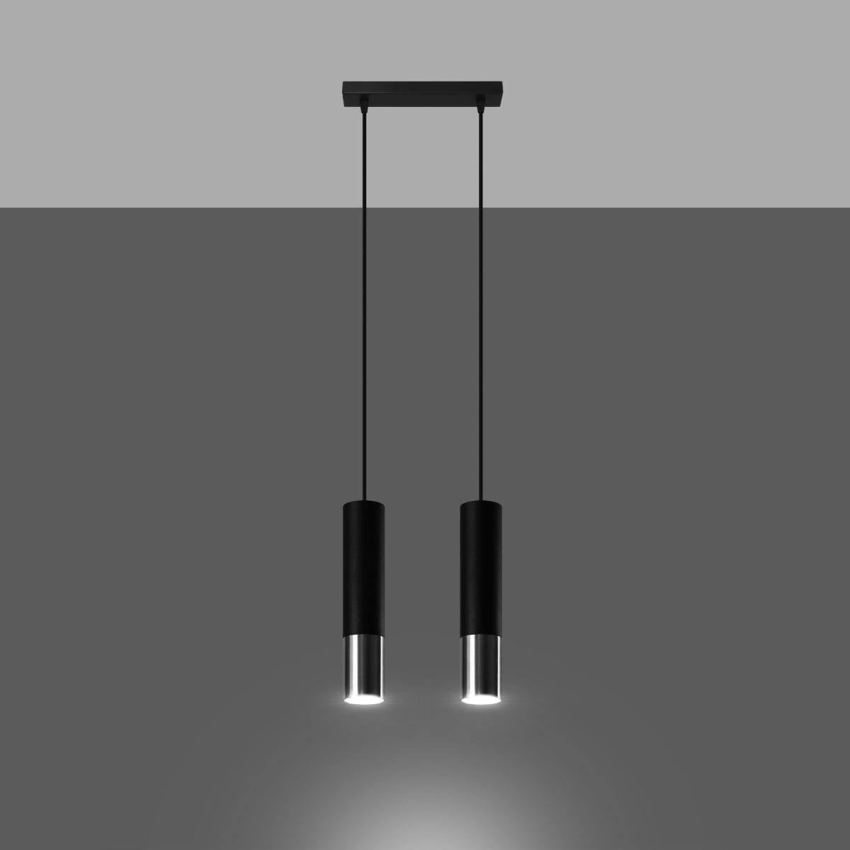 Celira - 2-flammige Pendelleuchte, Schwarz/Chrom