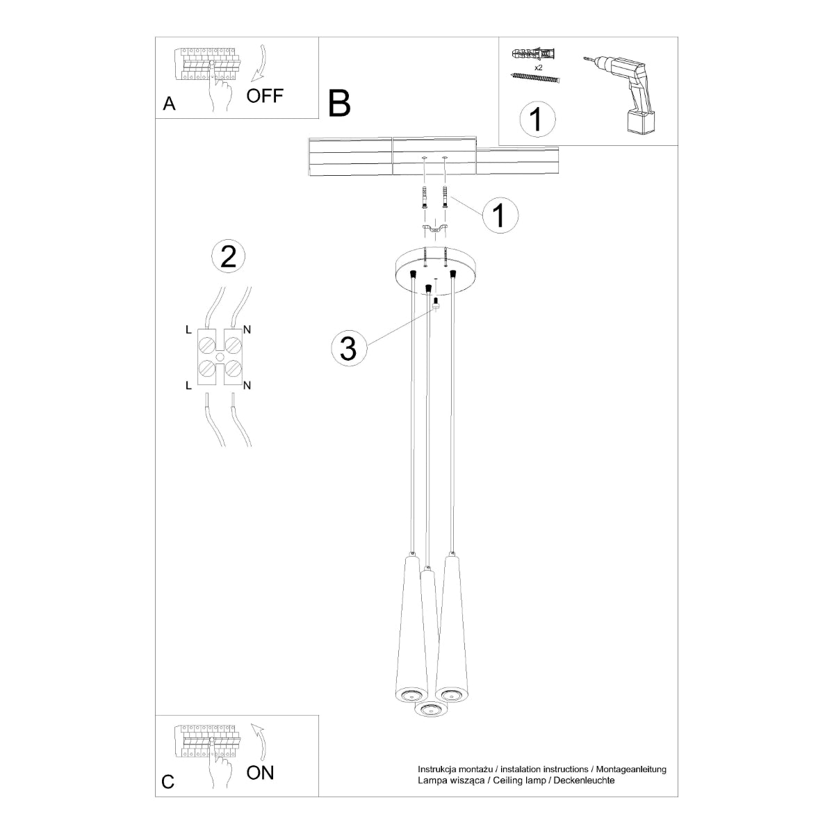 Plafona - 3-flammige Pendelleuchte, Naturholz