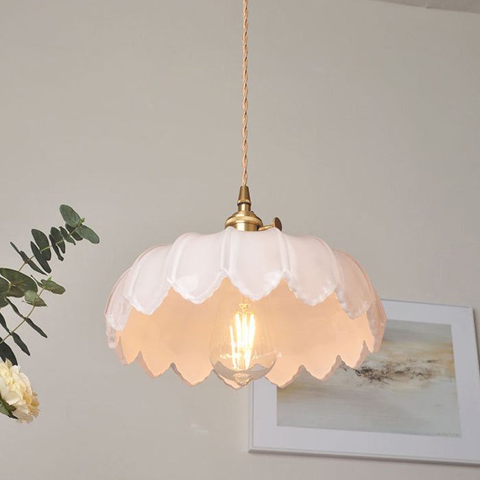 Aurela - Vintage-Pendelleuchte in Glasblume mit Blaseneffekt