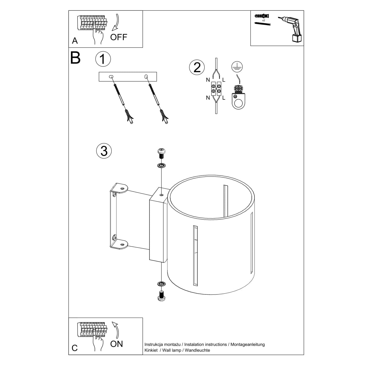 INEZ - Wandleuchte, schwarzes Aluminium mit Perforation