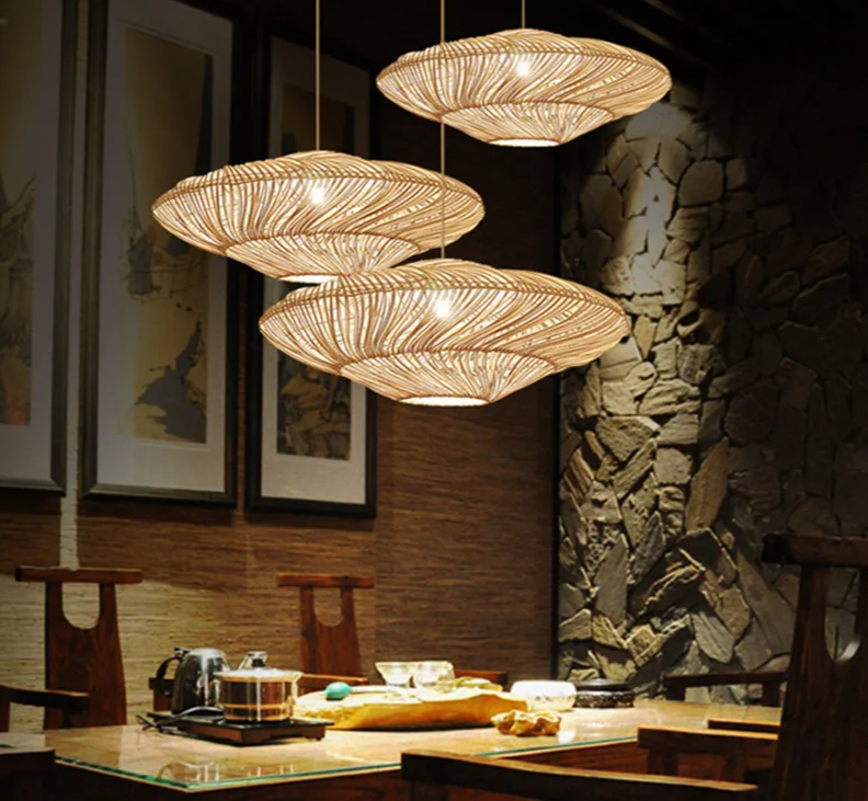 Japanische - Wabi-Sabi-Rattan-UFO-Pendelleuchte E27