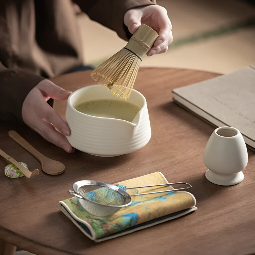 Premium - Matcha Set 8-tlg aus Keramik & Bambus