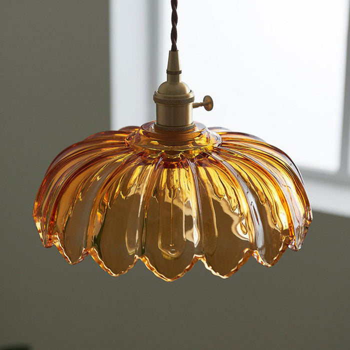 Aurela - Vintage-Pendelleuchte in Glasblume mit Blaseneffekt