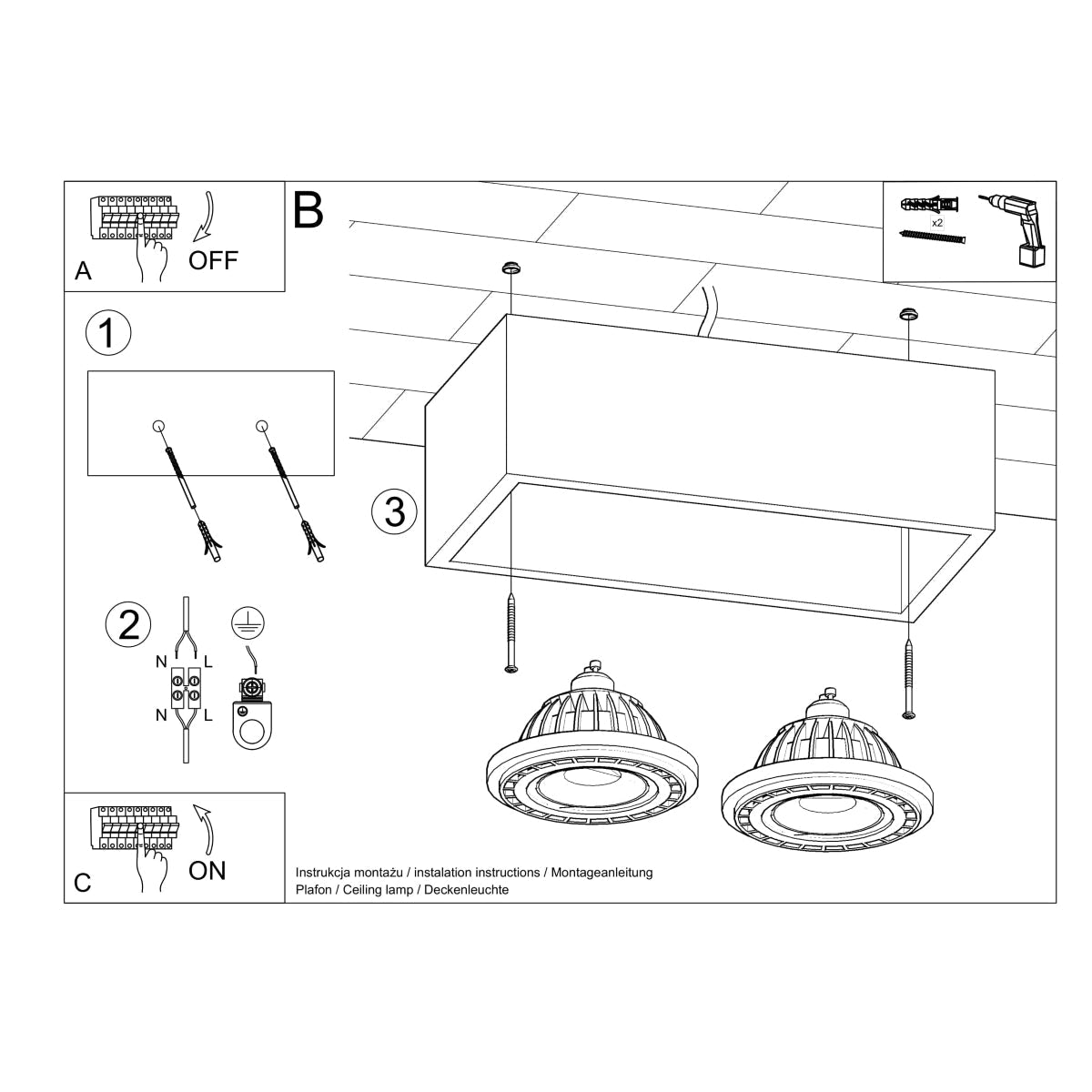 Polara - Deckenleuchte 2-flammig Beton 27 cm
