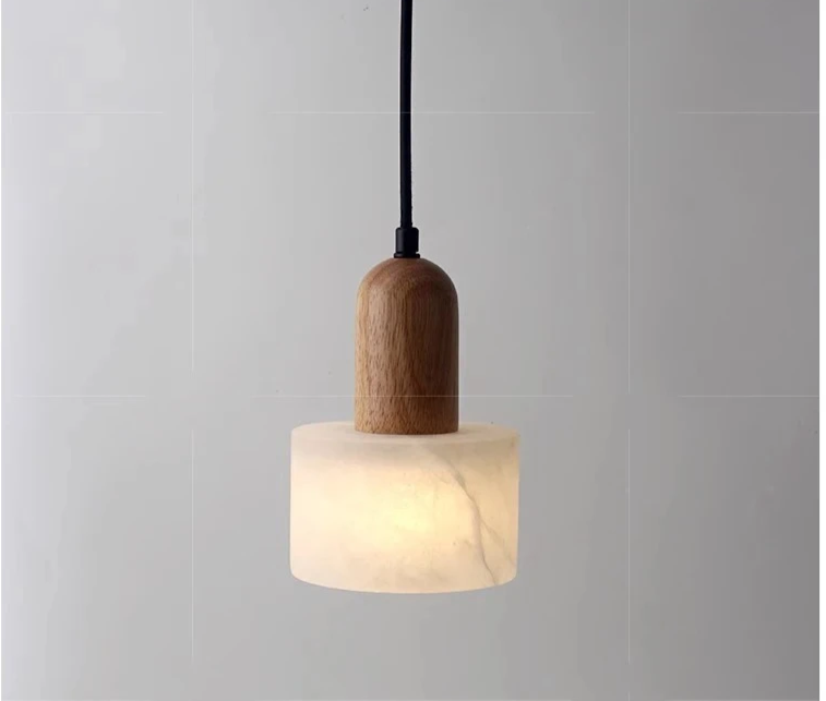 Marmor - Pendelleuchte E27 aus weißem Jade-Stein mit LED