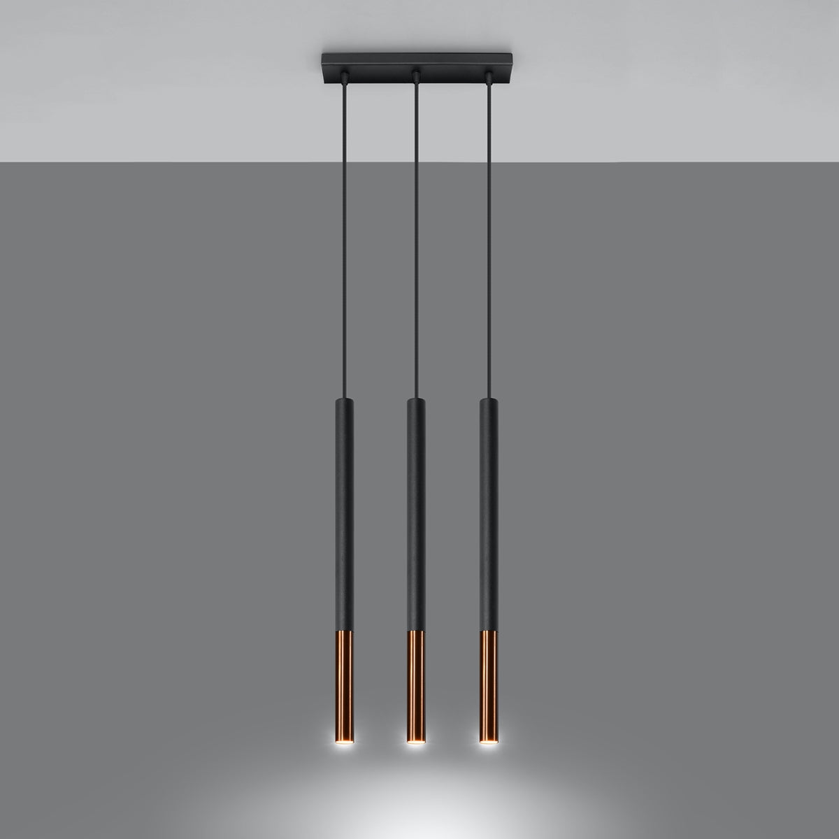 Halona - 3-flammige Pendelleuchte, Schwarz/Kupfer