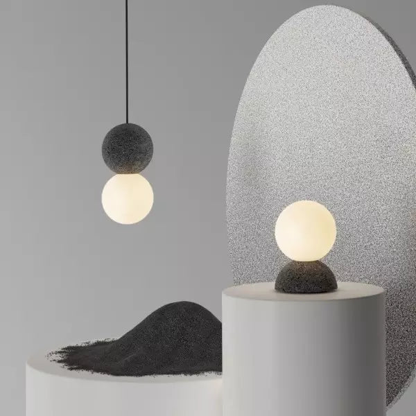 Geometrische - Pendelleuchte aus Sandstein und Glas