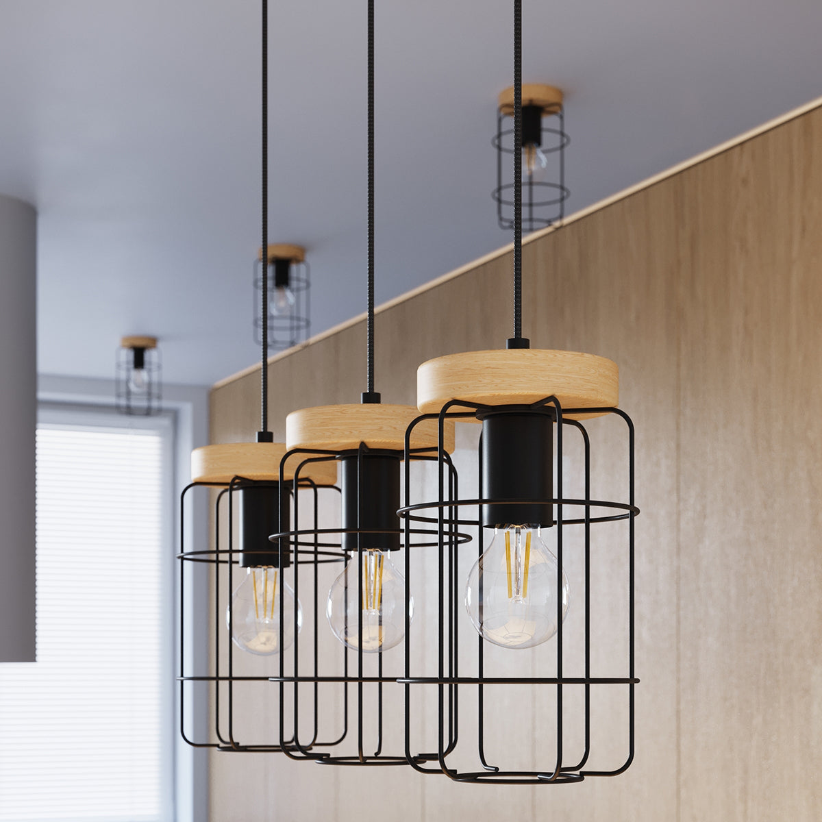 Nuova - Tischleuchte im Loft-Stil, schwarz/Holz mit