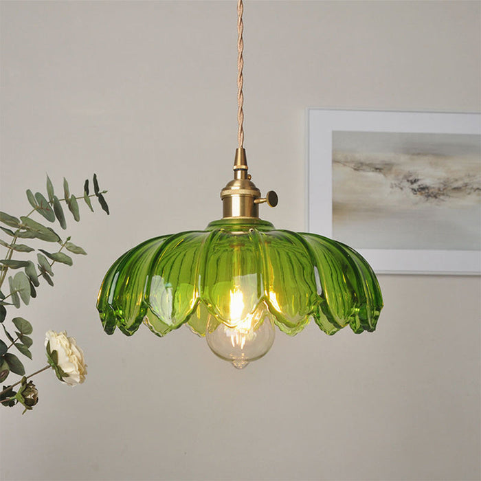 Aurela - Vintage-Pendelleuchte in Glasblume mit Blaseneffekt