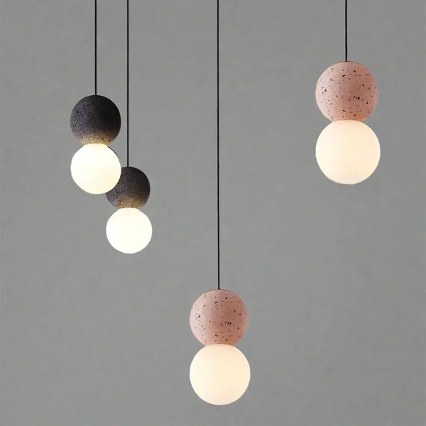Geometrische - Pendelleuchte aus Sandstein und Glas