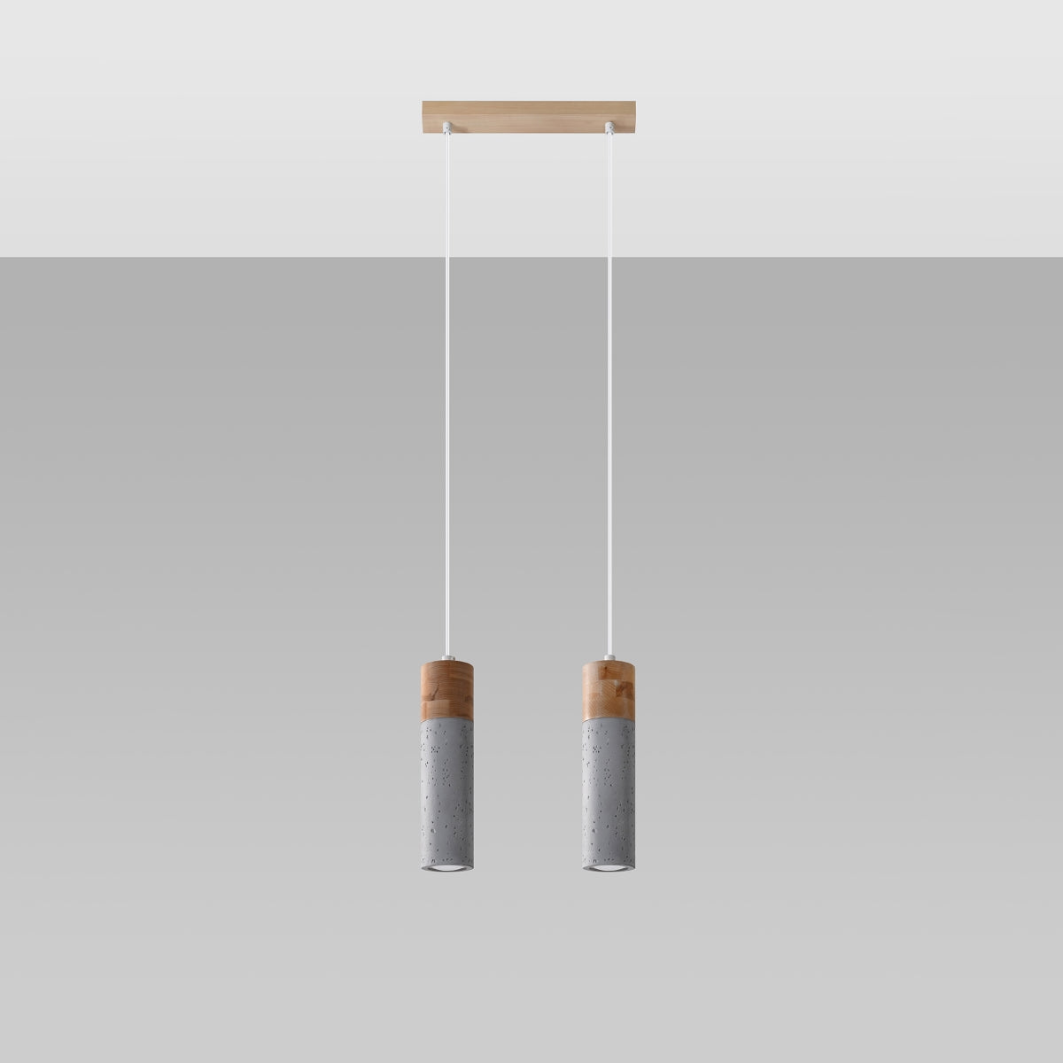 Lumio - Pendelleuchte, 2-flammig, grau/naturfarbenes Holz