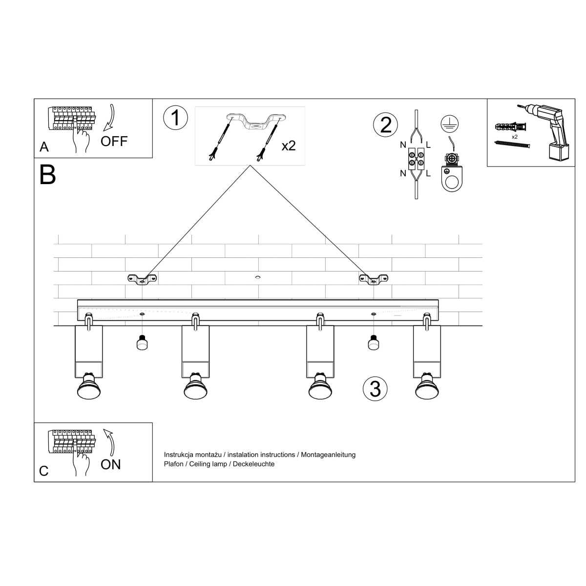 Merida - Deckenleuchte Merida 4L Grau aus Stahl 80 cm