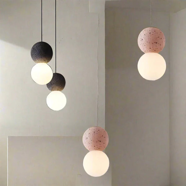 Geometrische - Pendelleuchte aus Sandstein und Glas
