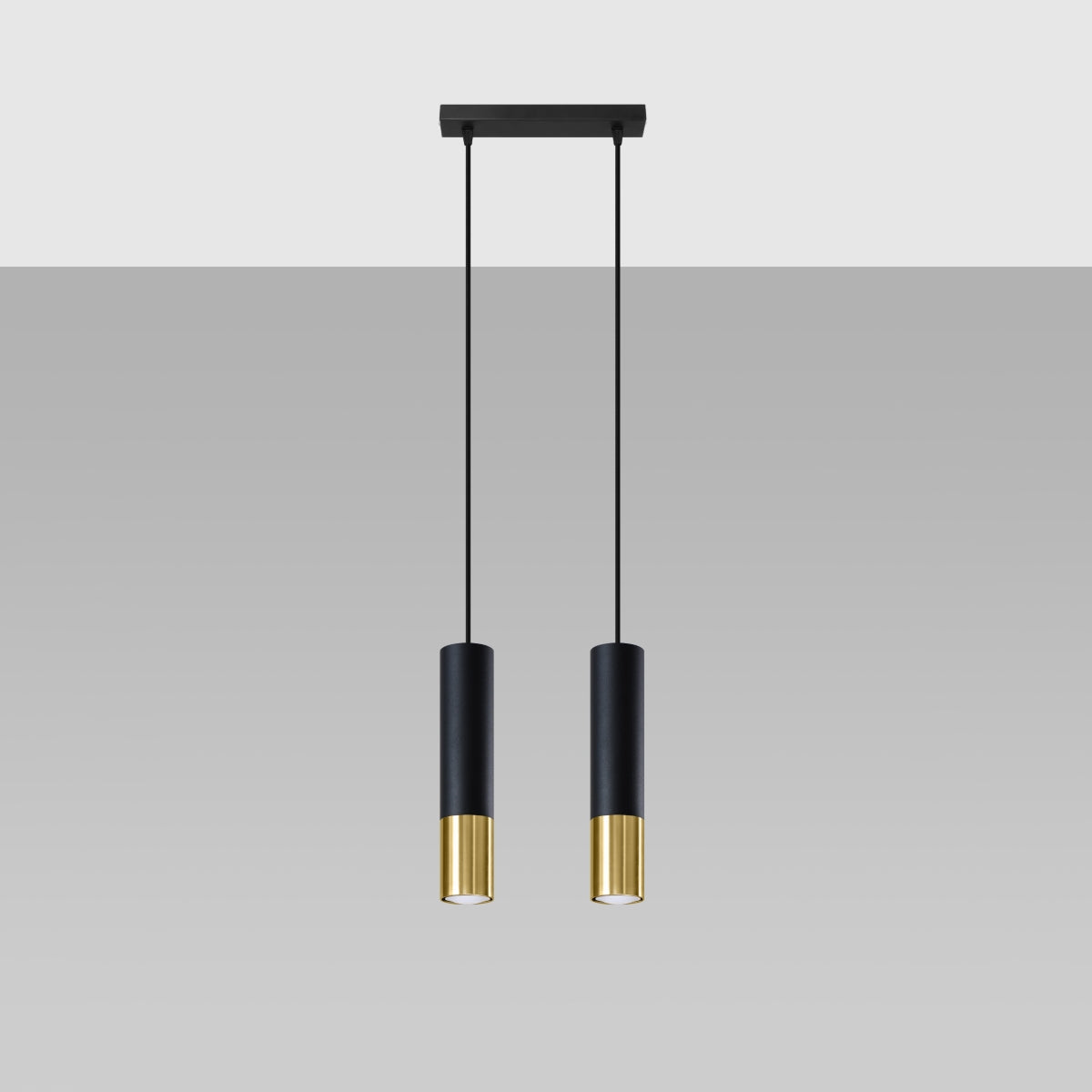 Lumio - Zweiflammige Pendelleuchte, schwarz/gold, aus Stahl