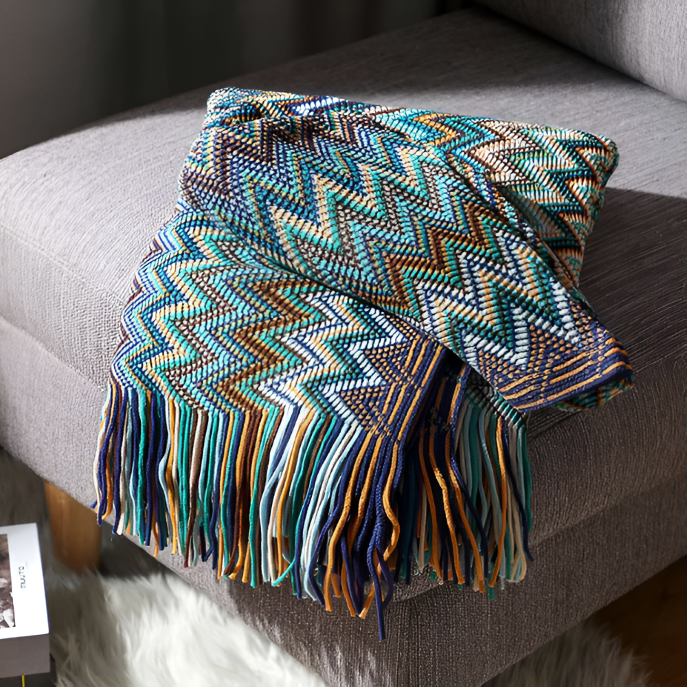 AcrylZag Plaid - Leichte Handgestrickte Boho Fleecedecke mit Quastendesign