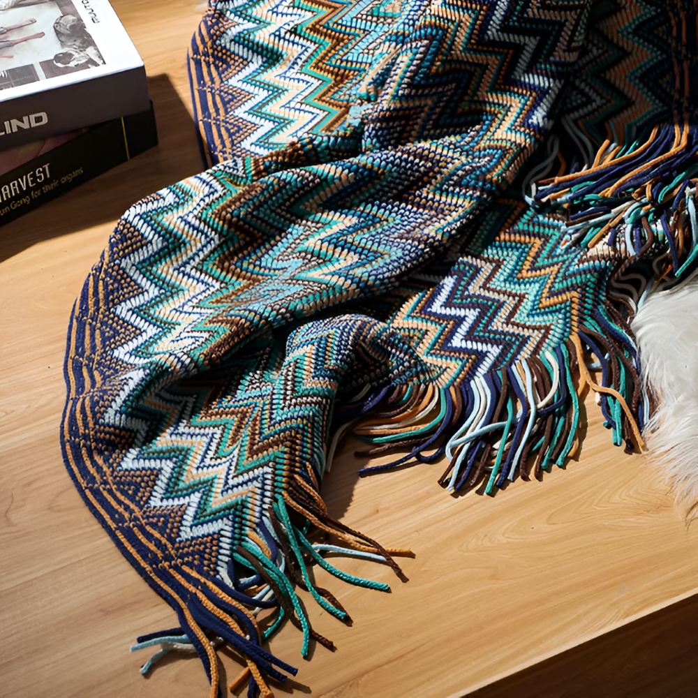 AcrylZag Plaid - Leichte Handgestrickte Boho Fleecedecke mit Quastendesign