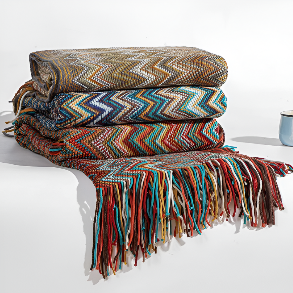 AcrylZag Plaid - Leichte Handgestrickte Boho Fleecedecke mit Quastendesign