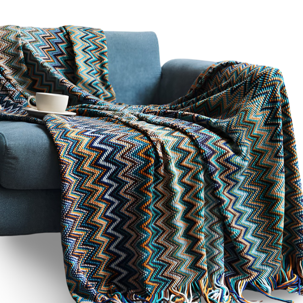 AcrylZag Plaid - Leichte Handgestrickte Boho Fleecedecke mit Quastendesign