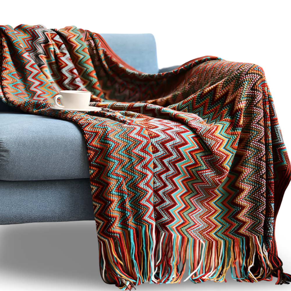 AcrylZag Plaid - Leichte Handgestrickte Boho Fleecedecke mit Quastendesign