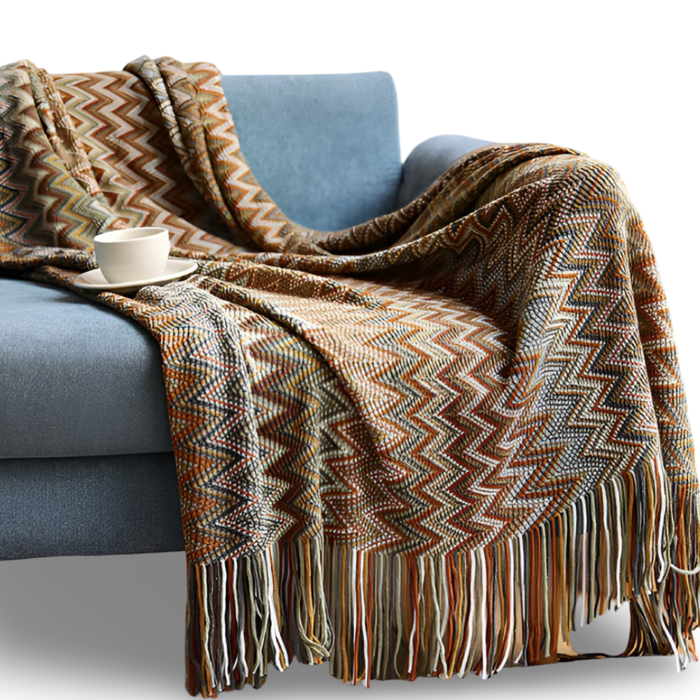 AcrylZag Plaid - Leichte Handgestrickte Boho Fleecedecke mit Quastendesign