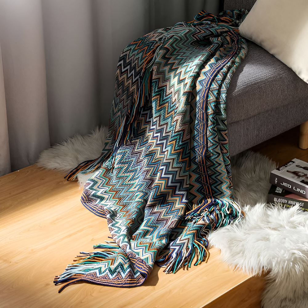 AcrylZag Plaid - Leichte Handgestrickte Boho Fleecedecke mit Quastendesign