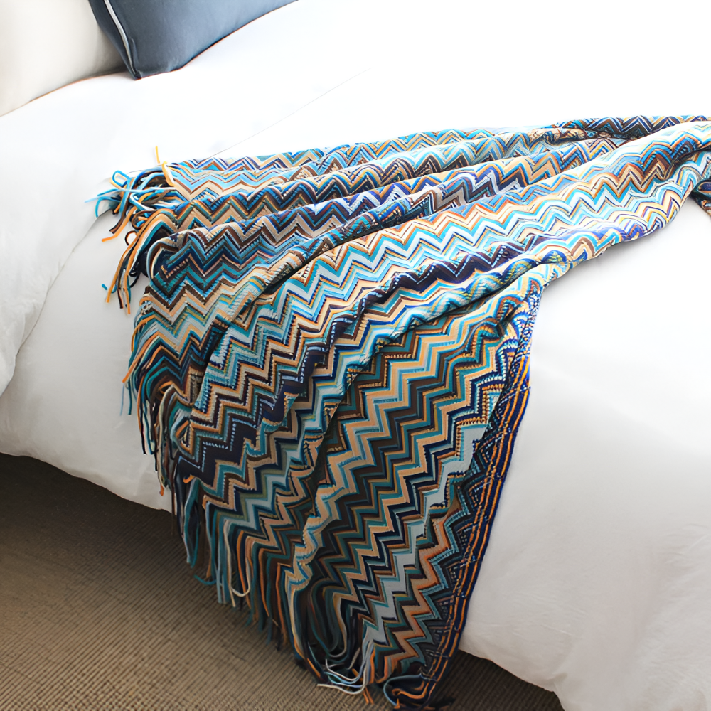AcrylZag Plaid - Leichte Handgestrickte Boho Fleecedecke mit Quastendesign