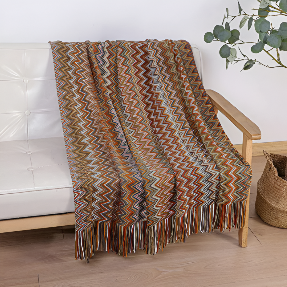 AcrylZag Plaid - Leichte Handgestrickte Boho Fleecedecke mit Quastendesign