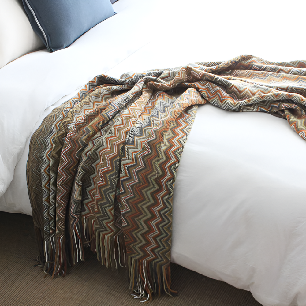 AcrylZag Plaid - Leichte Handgestrickte Boho Fleecedecke mit Quastendesign