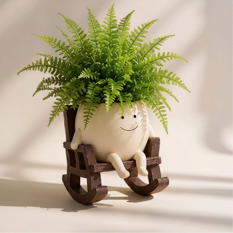 Florawipp – Schwingstuhl-Blumentopf mit Smiley-Detail