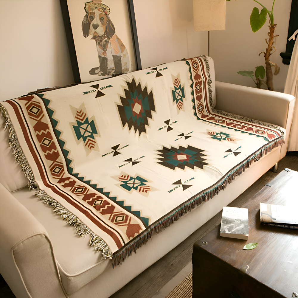 BohoFab Decke - Luxe Boho Blanket Throw - Geometrische Ethnic Tassel Tapestry Decke