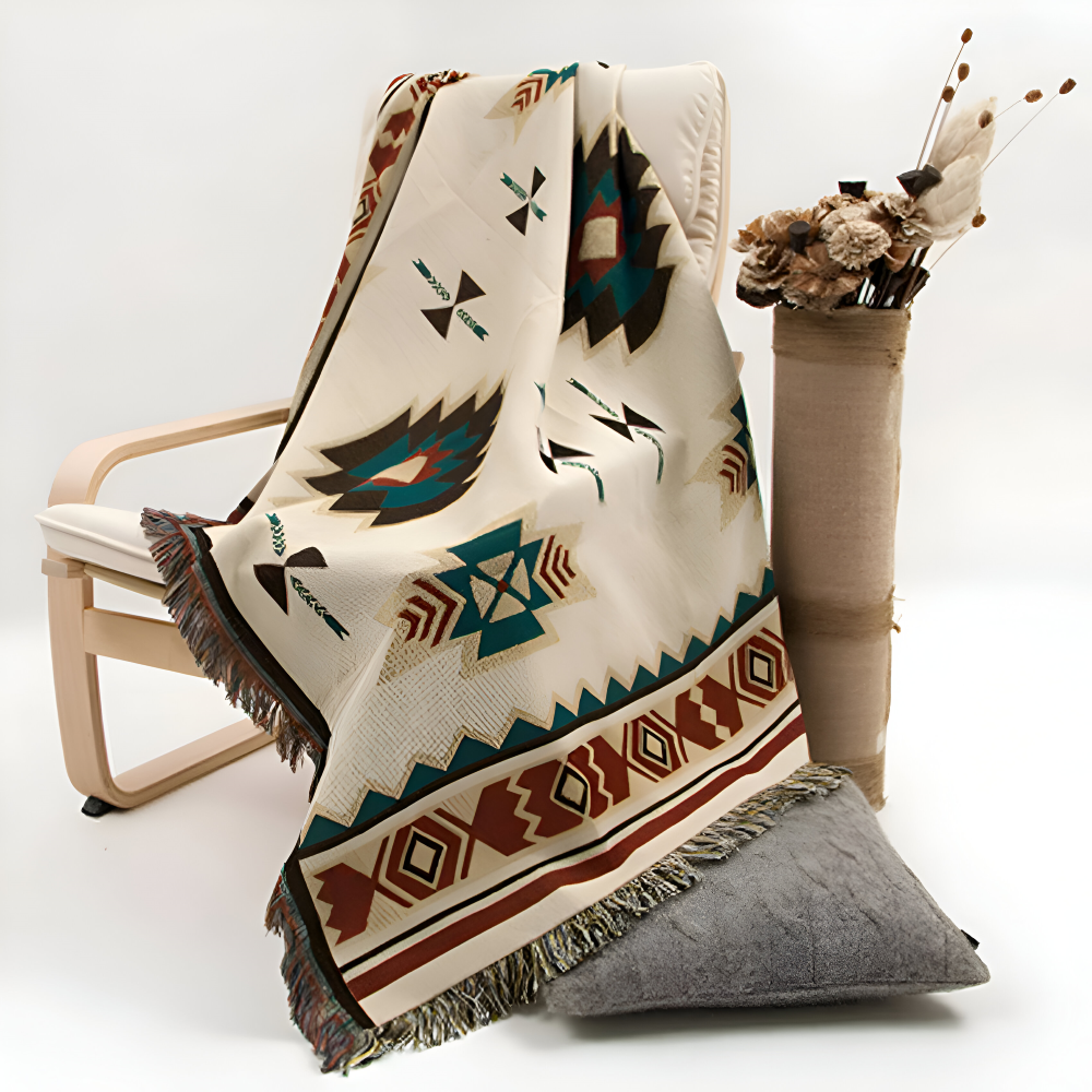 BohoFab Decke - Luxe Boho Blanket Throw - Geometrische Ethnic Tassel Tapestry Decke