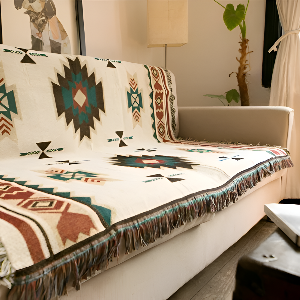BohoFab Decke - Luxe Boho Blanket Throw - Geometrische Ethnic Tassel Tapestry Decke