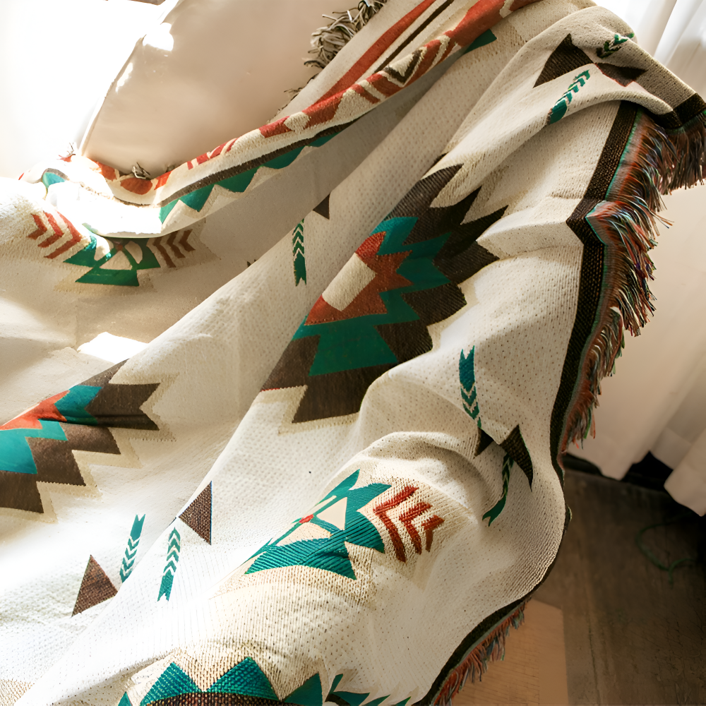 BohoFab Decke - Luxe Boho Blanket Throw - Geometrische Ethnic Tassel Tapestry Decke