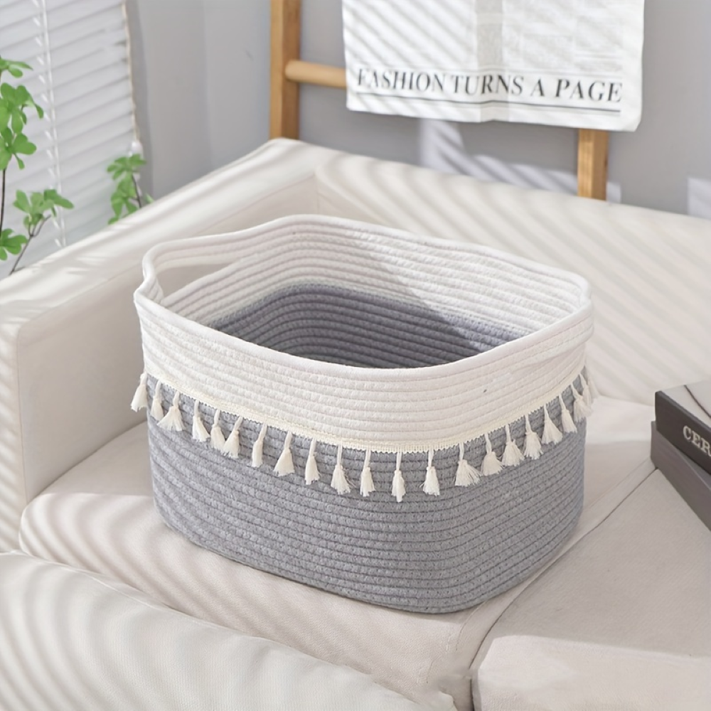 Boho - Aufbewahrungskorb aus geflochtener Baumwolle mit